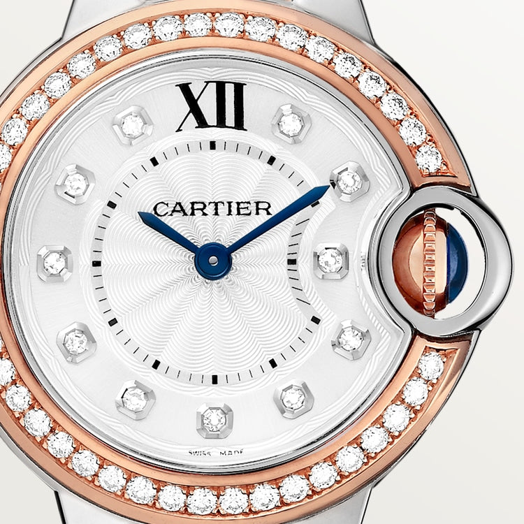 Ballon Bleu 33mm Steel Rose Gold Automatic Silver Guilloché Dial Two-Tone Bracelet Watch