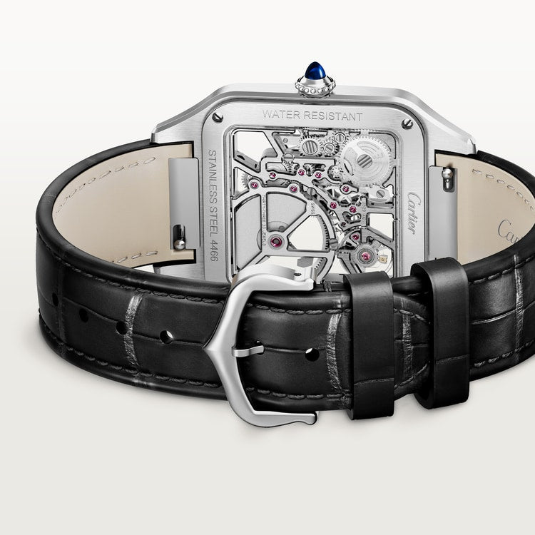 Santos-Dumont Skeleton 43.5mm x 31.4mm Steel Black Lacquer Gray Alligator Strap Self-Winding Watch