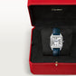 Santos-Dumont Small 38mm x 27.5mm Steel Blue Crown Silver Sunray Dial Navy Blue Alligator Leather Strap Quartz Watch