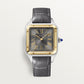 Santos-Dumont Large 43.5mm x 31.4mm Steel Yellow Gold Bezel Gray Dial Alligator Strap Quartz Watch