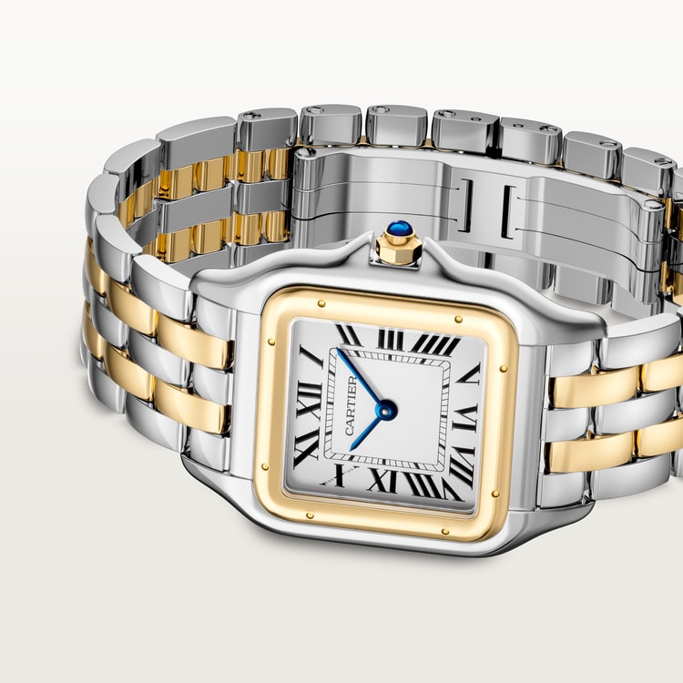 Panthère Large 42.0mm x 31.0mm Yellow Gold Steel Blue Spinel Crown Silver Dial Yellow Gold Steel Bracelet Quartz Watch