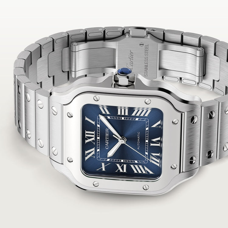 Santos de Cartier Medium 35.1mm Steel Blue Dial Steel Bracelet Self-Winding Watch