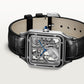 Santos-Dumont Large 43.5mm x 31.4mm Steel Blue Crown Skeleton Dial Black Alligator Leather Strap Automatic Watch