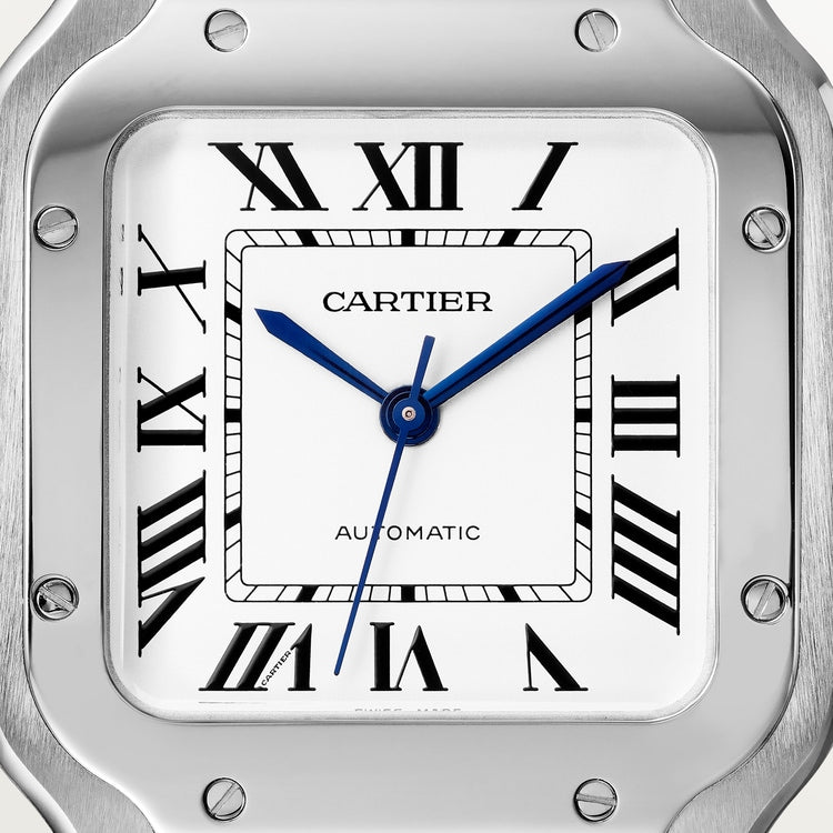 Santos de Cartier Medium 35.1mm Steel Blue Crown Silvered Opaline Dial Steel Bracelet Automatic Watch