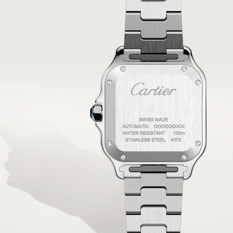 Santos de Cartier Medium 35.1mm Steel Blue Crown Silvered Opaline Dial Steel Bracelet Automatic Watch