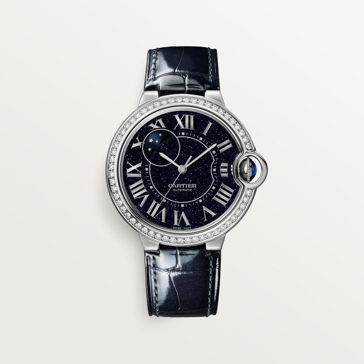 Ballon Bleu 36mm White Gold Diamond Case Aventurine Dial Blue Alligator Strap Automatic Watch
