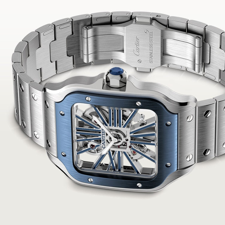 Santos de Cartier Skeleton Large 39.8mm Steel Blue Crown Skeleton Dial Steel Bracelet Manual-Winding Watch