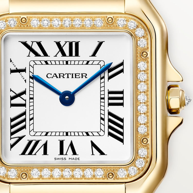 Panthère Medium 36.5mm x 26.7mm Yellow Gold Diamond Bezel Diamond Crown Silvered Dial Yellow Gold Diamond Bracelet Quartz Watch