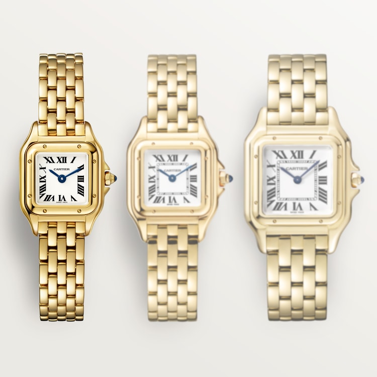 Panthère Mini 25.1mm x 18.5mm Yellow Gold Blue Sapphire Crown Silver Dial Yellow Gold Bracelet Quartz Watch
