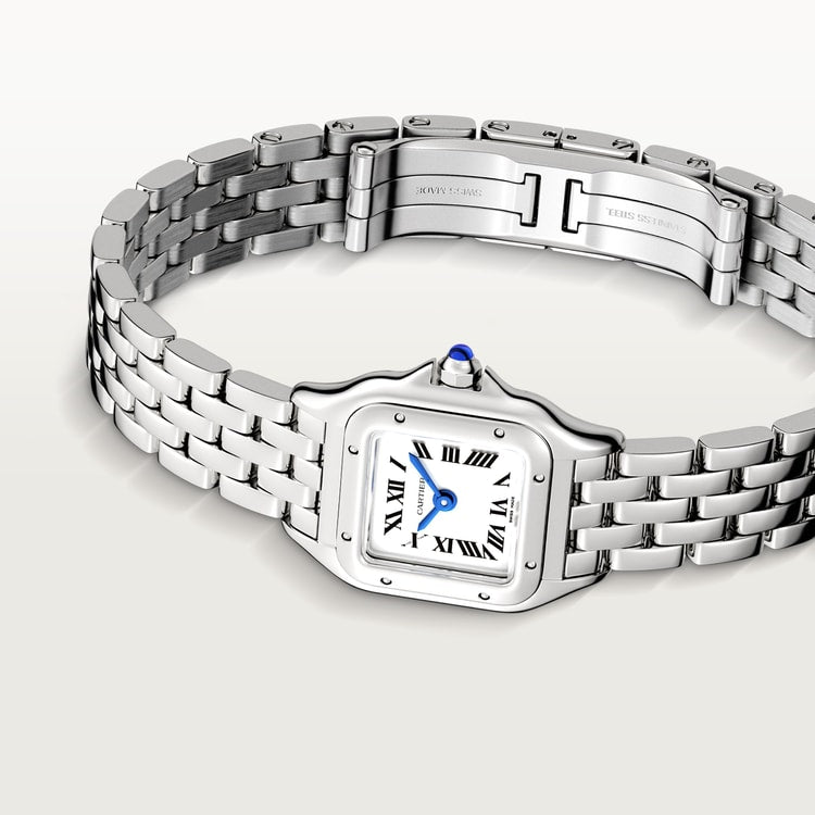 Panthère de Cartier Mini 25mm x 19mm Steel Blue Crown Silver Dial Steel Bracelet Quartz Watch