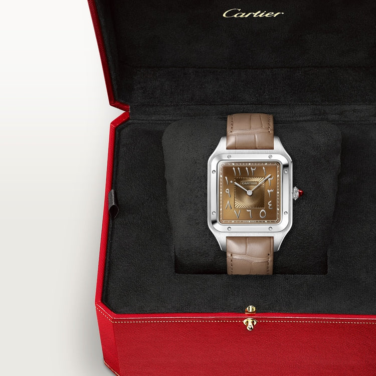 Santos-Dumont Extra-Large 46.6mm x 33.9mm Platinum Brown Sunray Dial Brown Alligator Strap Manual-Winding Watch
