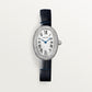 Baignoire Small 32mm x 26mm White Gold Diamond Case Diamond Crown Silvered Dial Navy Blue Alligator Strap Quartz Watch