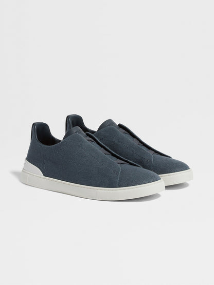 Dark Teal Blue - Ochre ZEGNA Cotton Linen and Leather Triple Stitch™ Sneakers