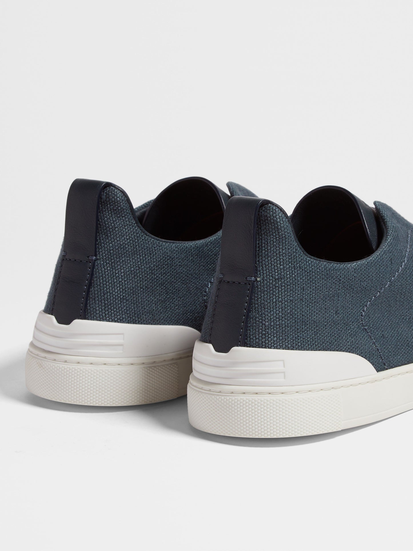 Dark Teal Blue - Ochre ZEGNA Cotton Linen and Leather Triple Stitch™ Sneakers