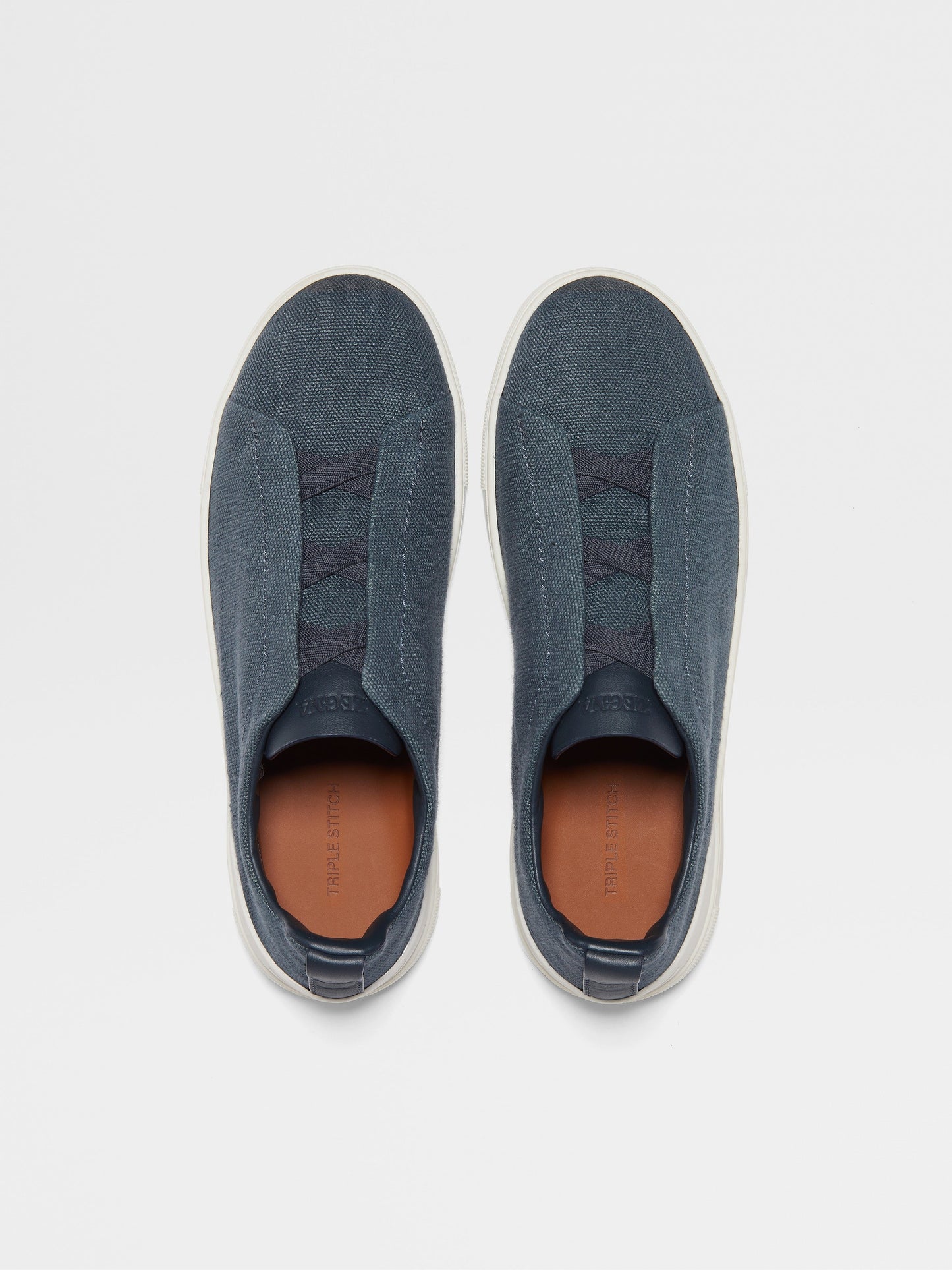 Dark Teal Blue - Ochre ZEGNA Cotton Linen and Leather Triple Stitch™ Sneakers