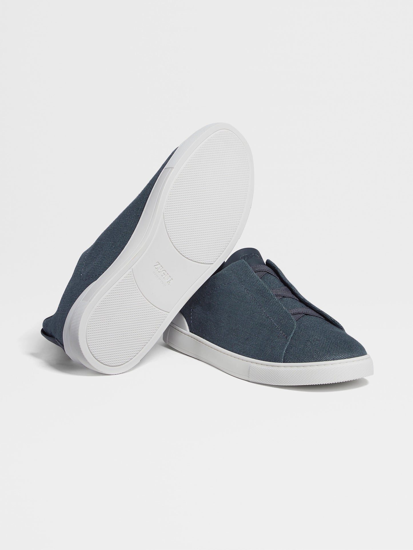 Dark Teal Blue - Ochre ZEGNA Cotton Linen and Leather Triple Stitch™ Sneakers