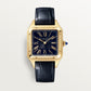 Santos-Dumont Large 43.5mm x 31.4mm Yellow Gold Blue Satin-Brushed Dial Alligator Strap Quartz Watch