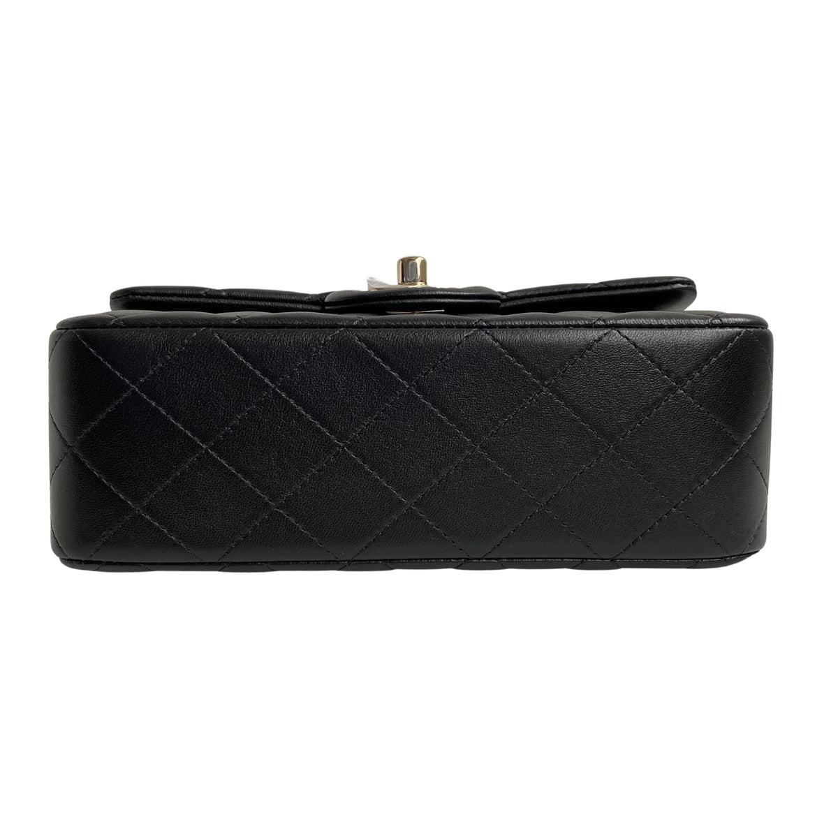 Chanel Flap Bag with Top Handle Black Lambskin Light Gold Hardware