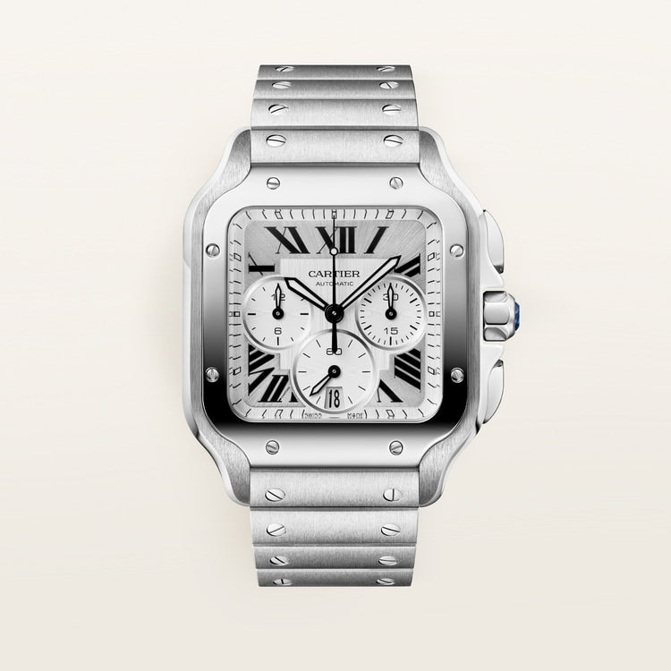 Santos de Cartier Large 39.8mm Steel Blue Crown Satin Sunray Dial Steel Bracelet Self-Winding Watch