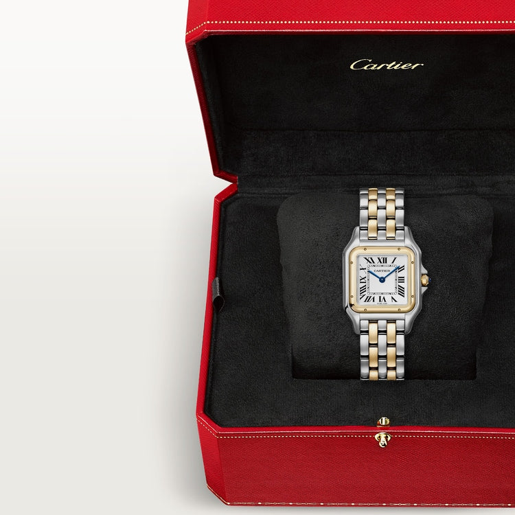 Panthère de Cartier Medium 29mm x 37mm Yellow Gold Steel Blue Crown Silver Dial Yellow Gold Steel Bracelet Quartz Watch