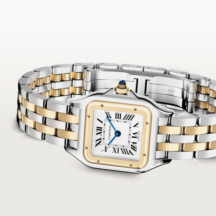 Panthère Small 30.3mm x 22.0mm Yellow Gold and Steel Blue Spinel Crown Silver Dial Gold and Steel Bracelet Quartz Watch