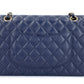 Navy Blue Quilted Caviar Medium Classic Double Flap Bag Gold Hardware 01