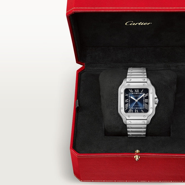 Santos de Cartier Medium 35.1mm Steel Blue Dial Steel Bracelet Self-Winding Watch