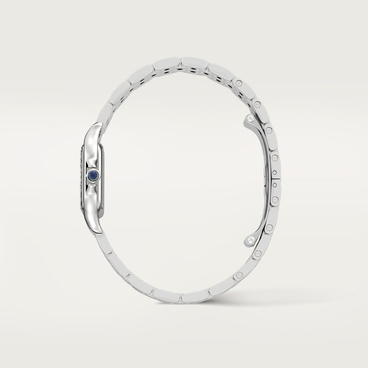 Panthère de Cartier Small 22mm x 30mm Steel Diamond Bezel Blue Crown Silver Dial Steel Bracelet Quartz Watch
