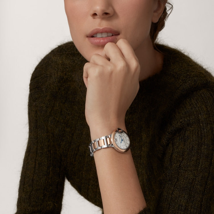 Ballon Bleu 33mm Steel Rose Gold Automatic Diamond Guilloché Dial Two-Tone Bracelet Watch