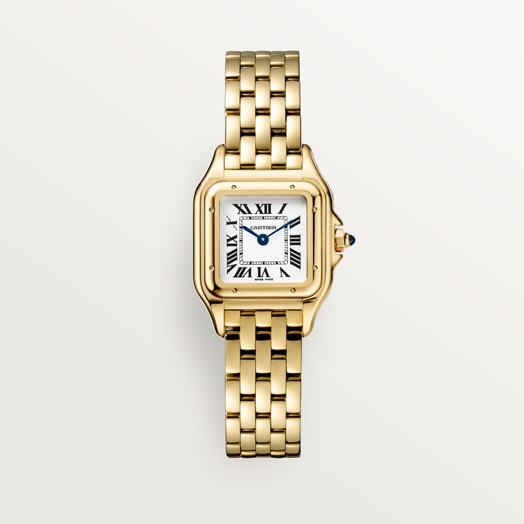 Panthère Mini 22mm x 30.3mm Yellow Gold Blue Sapphire Crown Silvered Dial Yellow Gold Bracelet Quartz Watch