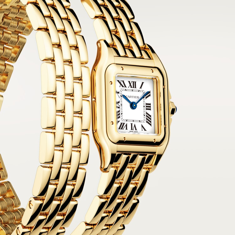 Panthère de Cartier Small 22mm x 30.3mm Yellow Gold Blue Crown Silvered Dial Yellow Gold Bracelet Quartz Watch