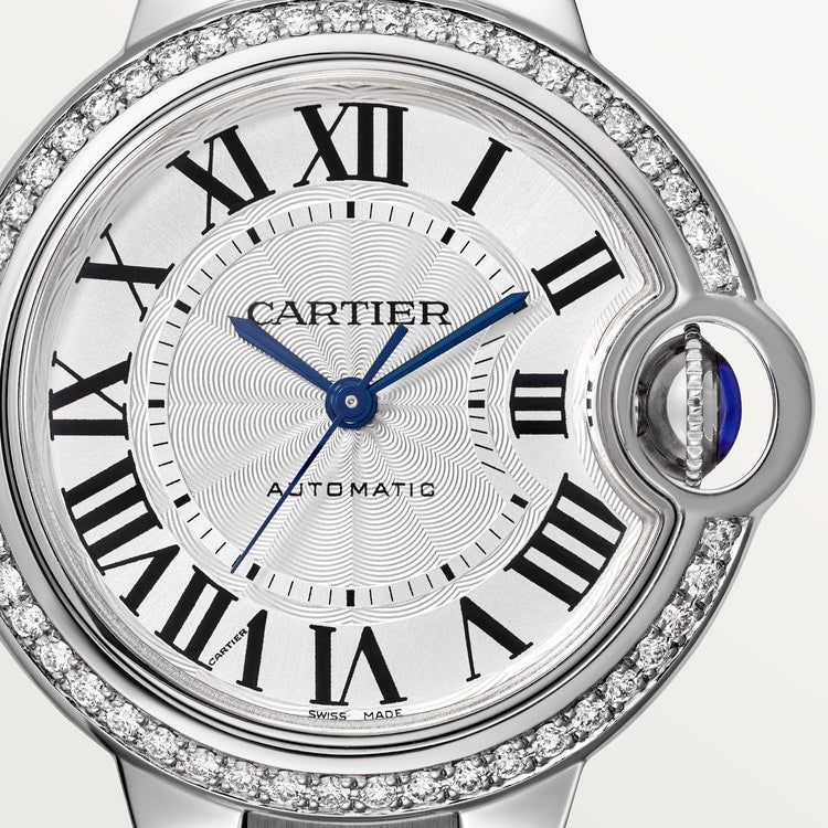 Ballon Bleu 33mm Steel Automatic Diamond Bezel Silver Guilloché Dial Steel Bracelet Watch