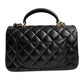 Chanel Flap Bag with Top Handle Black Lambskin Light Gold Hardware