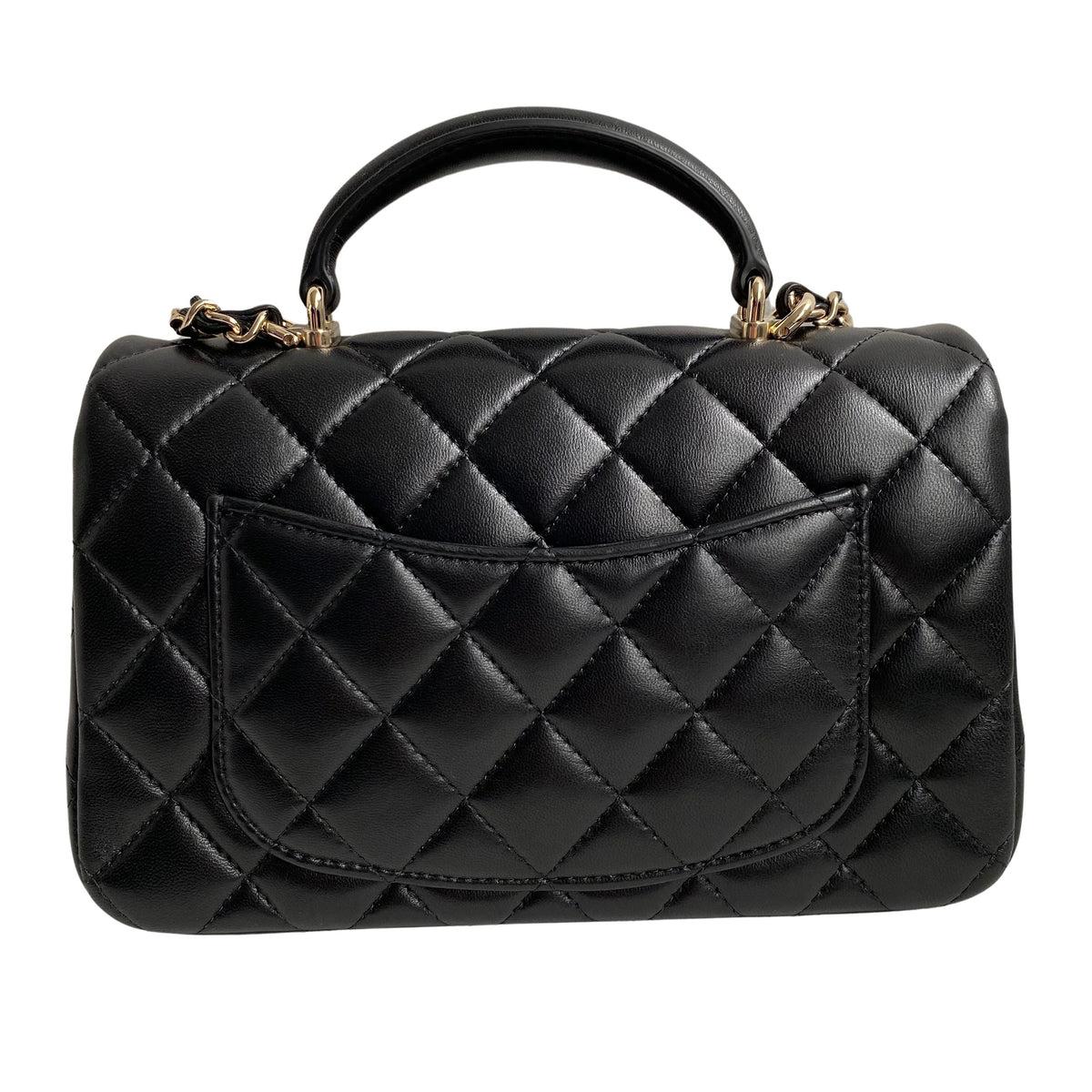Chanel Flap Bag with Top Handle Black Lambskin Light Gold Hardware