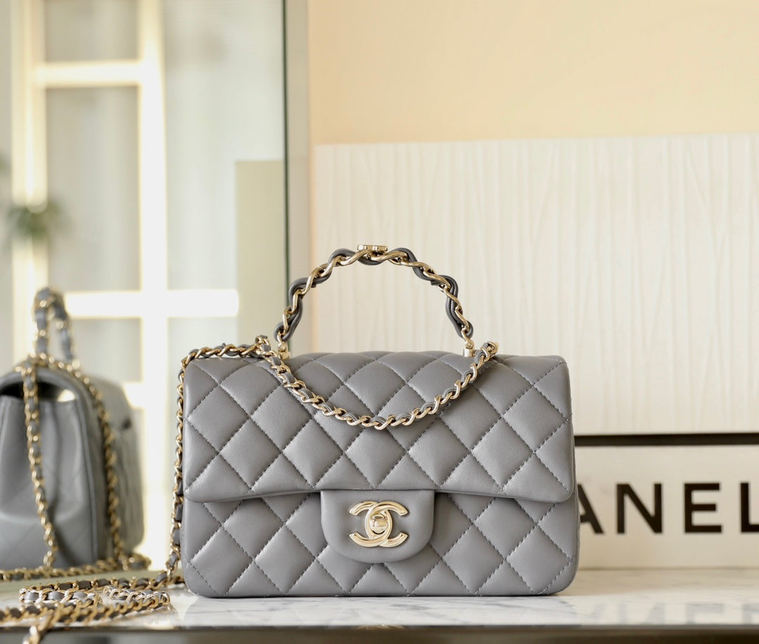 Quilted Flap Bag with Top Chain Handle