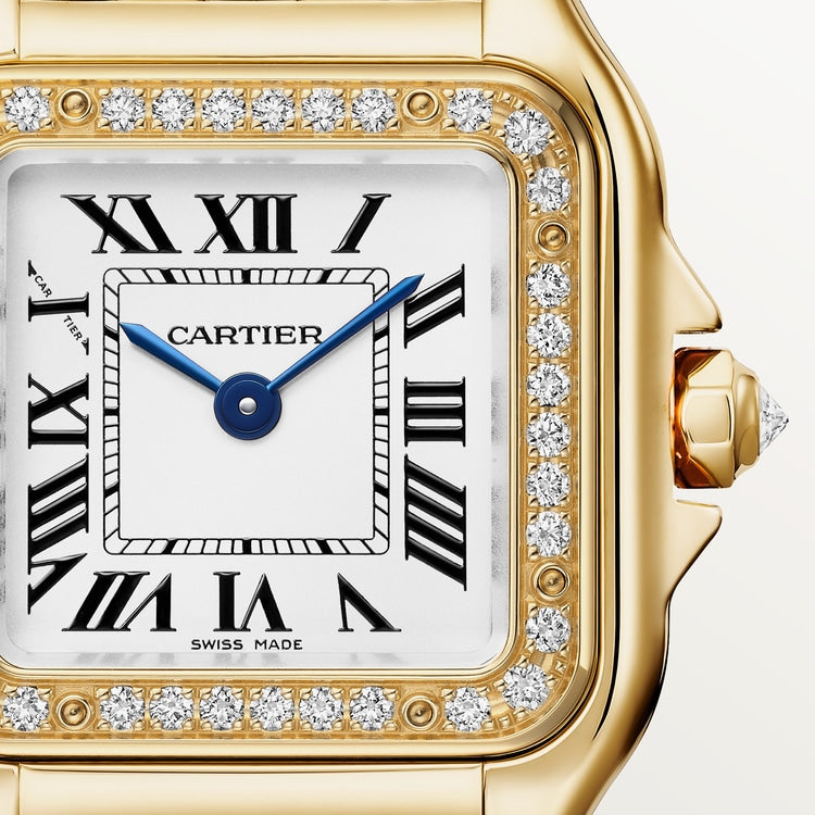 Panthère Small 30.3mm x 22.0mm Yellow Gold Diamond Bezel Diamond Crown Silvered Dial Yellow Gold Bracelet Quartz Watch