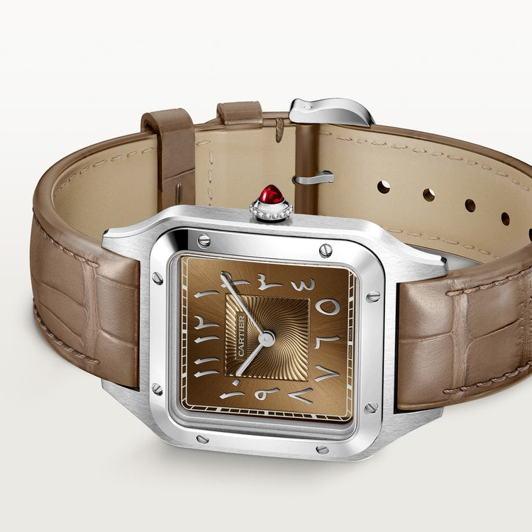 Santos-Dumont Extra-Large 46.6mm x 33.9mm Platinum Brown Sunray Dial Brown Alligator Strap Manual-Winding Watch