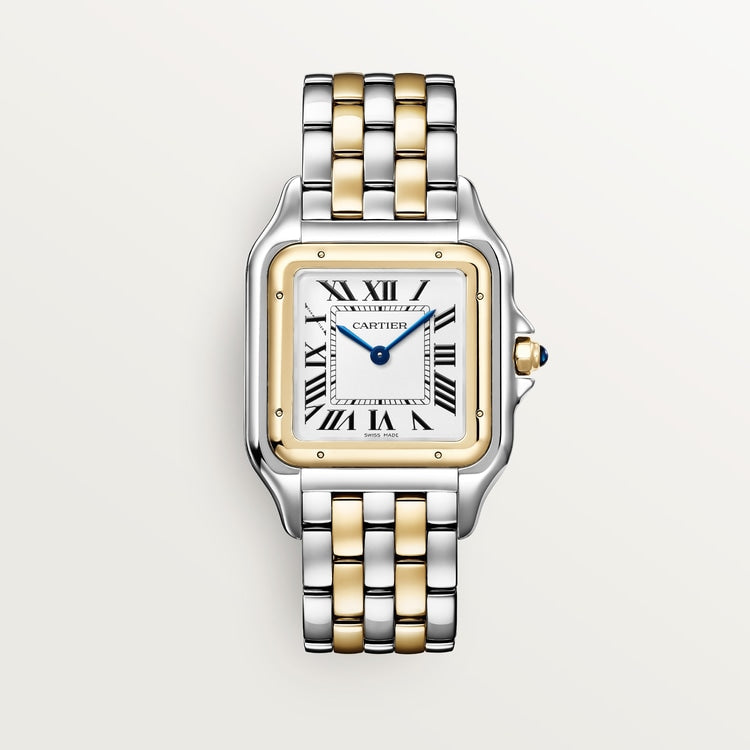 Panthère Large 42.0mm x 31.0mm Yellow Gold Steel Blue Spinel Crown Silver Dial Yellow Gold Steel Bracelet Quartz Watch