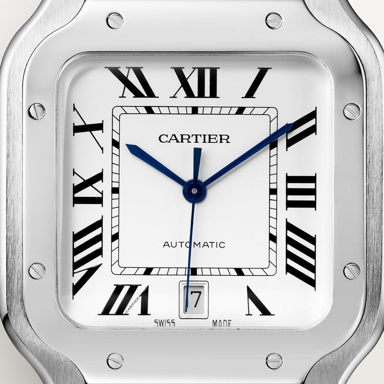 Santos de Cartier Large 39.8mm Steel Blue Crown Silvered Opaline Dial Steel Bracelet Self-Winding Watch