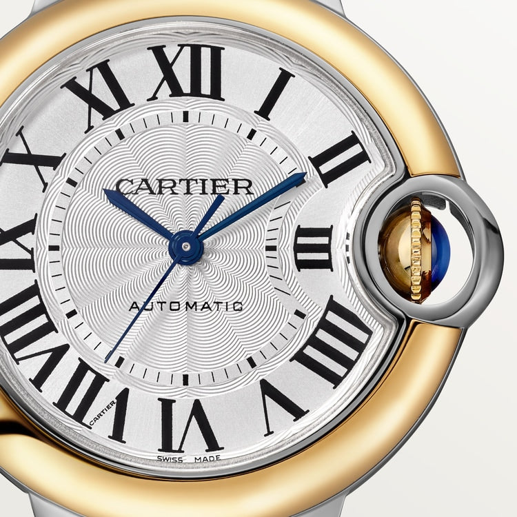 Ballon Bleu 33mm Steel Yellow Gold Automatic Silver Guilloché Dial Two-Tone Bracelet Watch