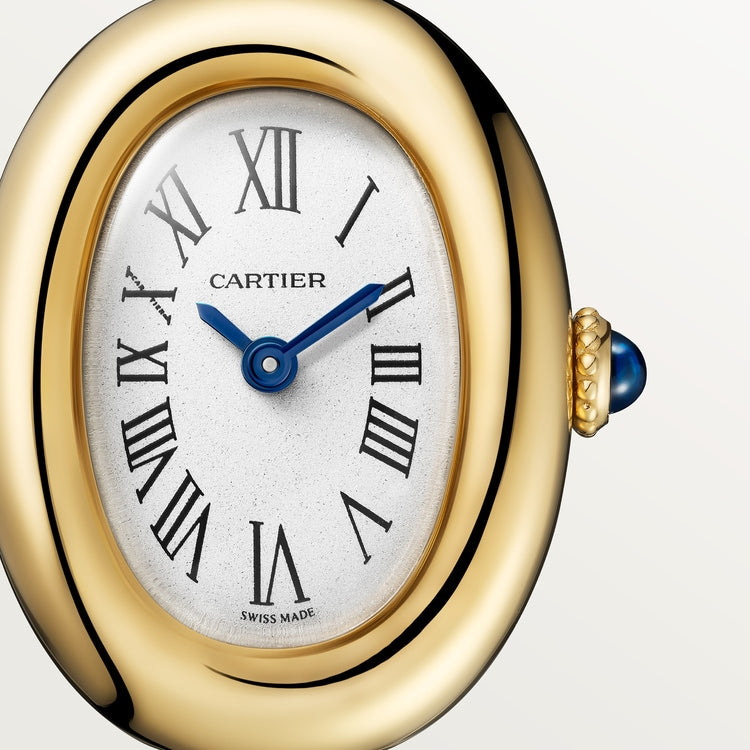 Baignoire Mini 24.6mm x 18.7mm Yellow Gold Beaded Crown Sapphire Cabochon Silvered Dial Yellow Gold Bracelet Quartz Watch