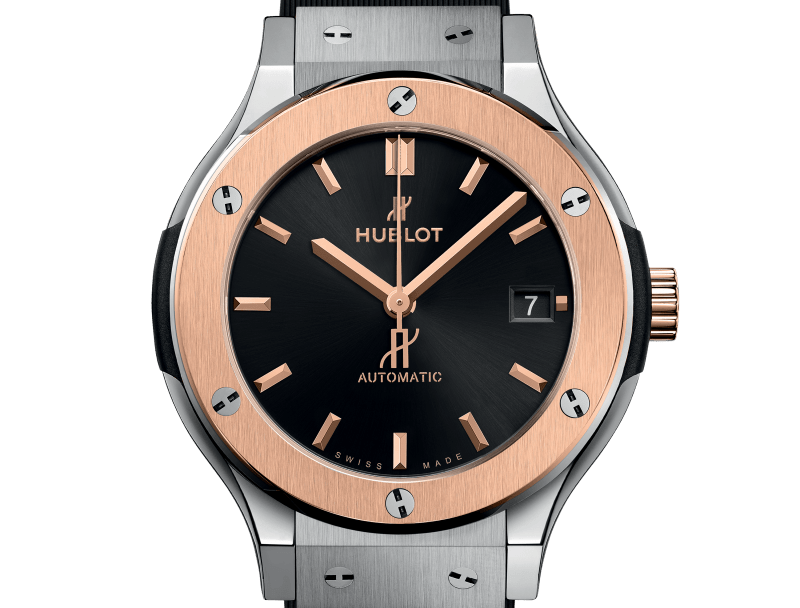 Classic Fusion Titanium King Gold Satin-Finished Black Sunray Dial Black Rubber Strap Watch