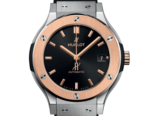 Classic Fusion Titanium King Gold Satin-Finished Black Sunray Dial Black Rubber Strap Watch