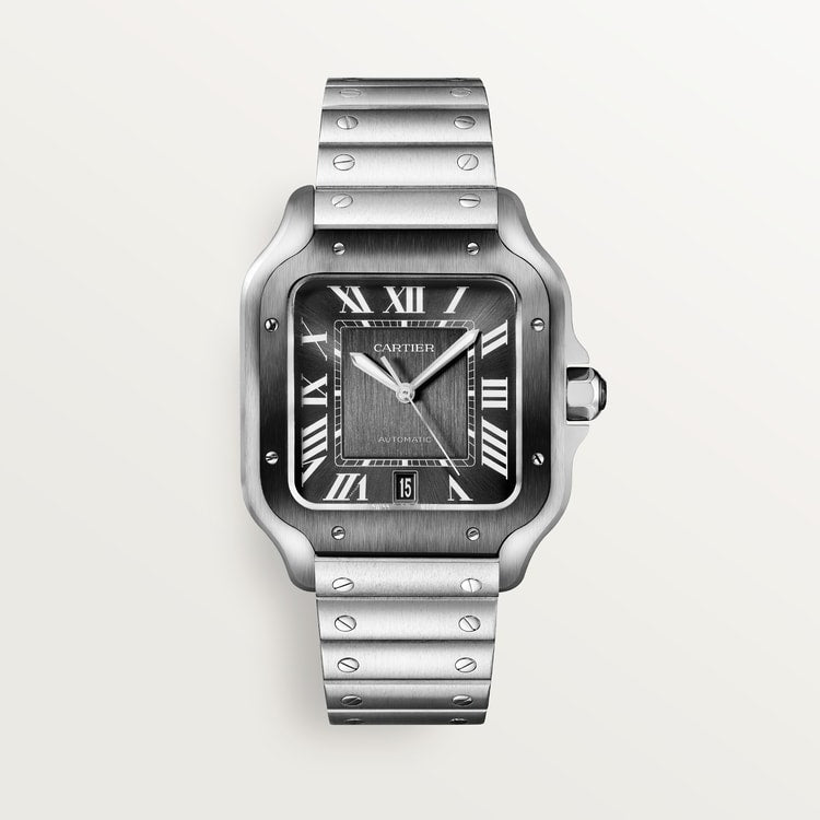 Santos de Cartier Large 39.8mm Steel ADLC Bezel Gray Dial Steel Bracelet Self-Winding Watch