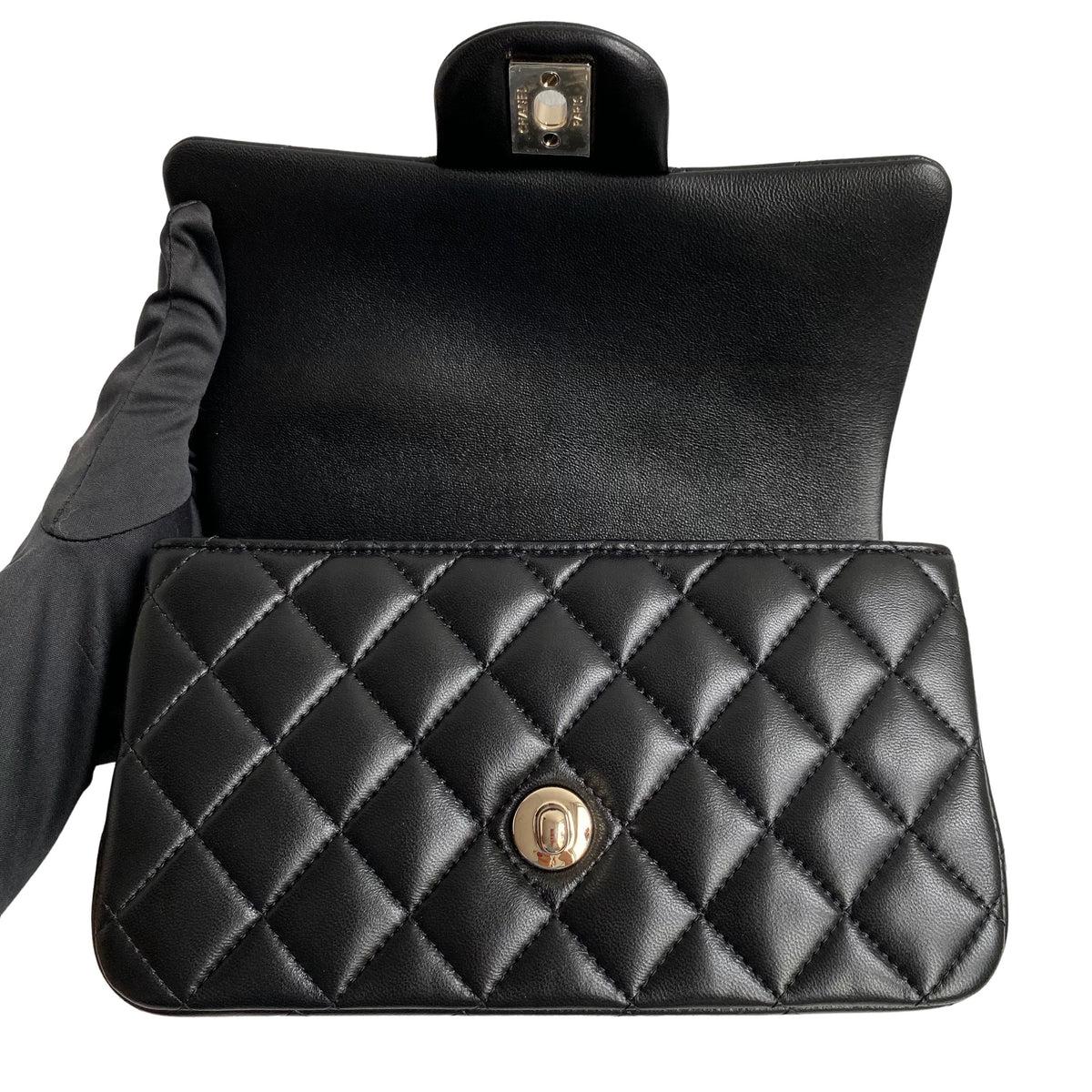 Chanel Flap Bag with Top Handle Black Lambskin Light Gold Hardware