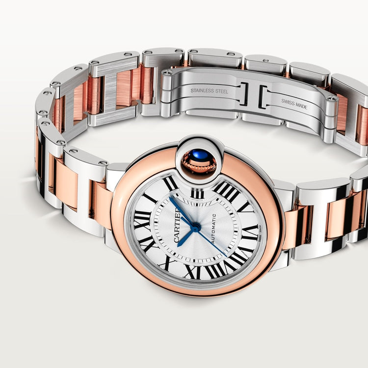 Ballon Bleu 33mm Steel Rose Gold Automatic Diamond Guilloché Dial Two-Tone Bracelet Watch