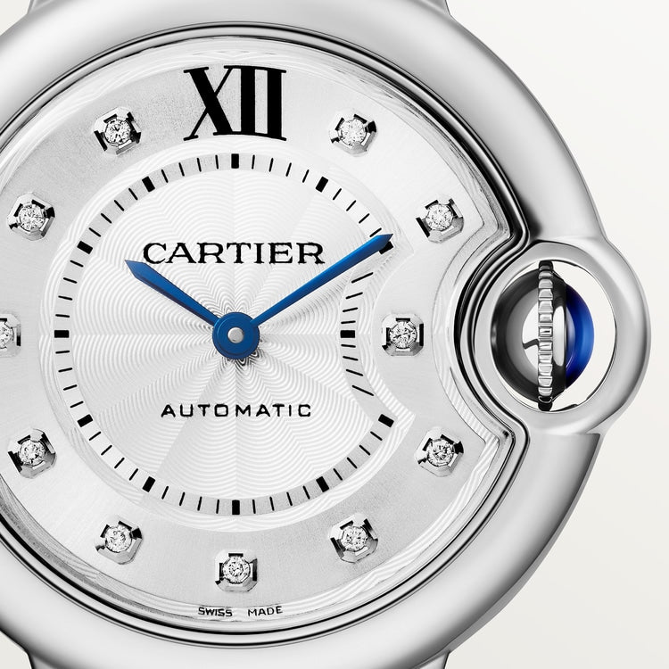 Ballon Bleu 33mm Steel Automatic Silvered Flinqué Dial Diamond-Set Steel Bracelet Watch