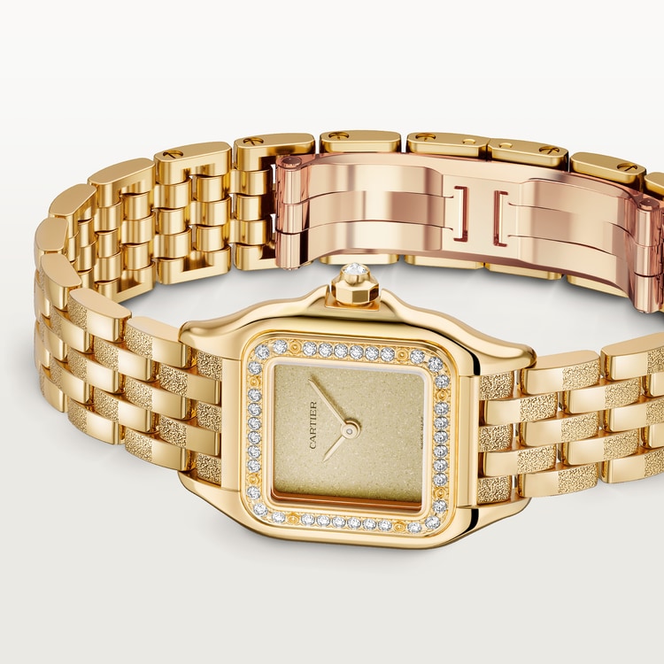Panthère de Cartier Small 30.3mm x 22mm Yellow Gold Diamond Bezel Diamond Crown Golden Dial Yellow Gold Bracelet Quartz Watch