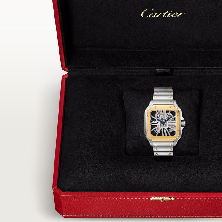 Santos de Cartier Large 39.7mm Steel Yellow Gold Bezel Skeleton Dial Steel Bracelet Manual-Winding Watch