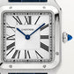 Santos-Dumont Large 43.5mm x 31.4mm Steel Silvered Satin-Finish Dial Navy Blue Alligator Strap Quartz Watch